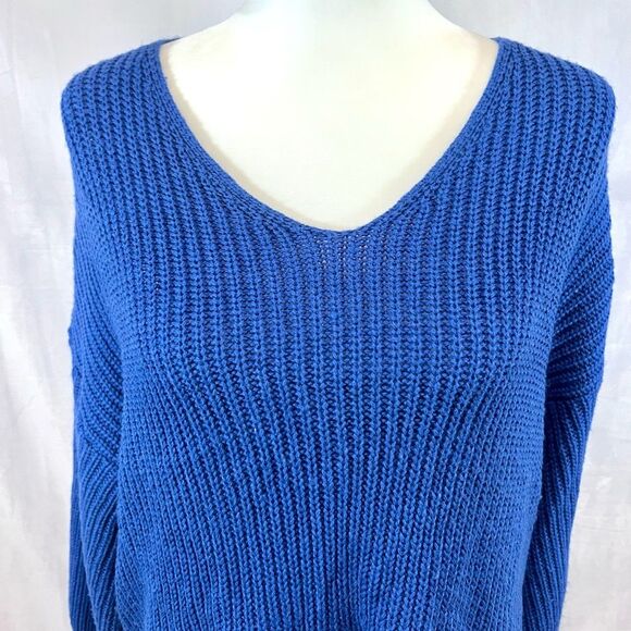 NY Collection blue cutout twist back knit sweater size large - Picture 5 of 8